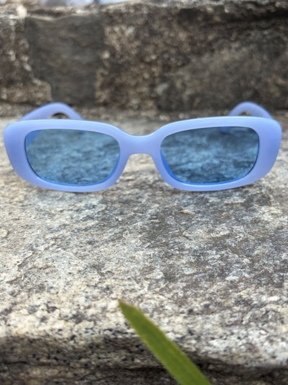 Lavender Periwinkle Rectangle Sunglasses Retro 90s Blue Tinted Lens Festival